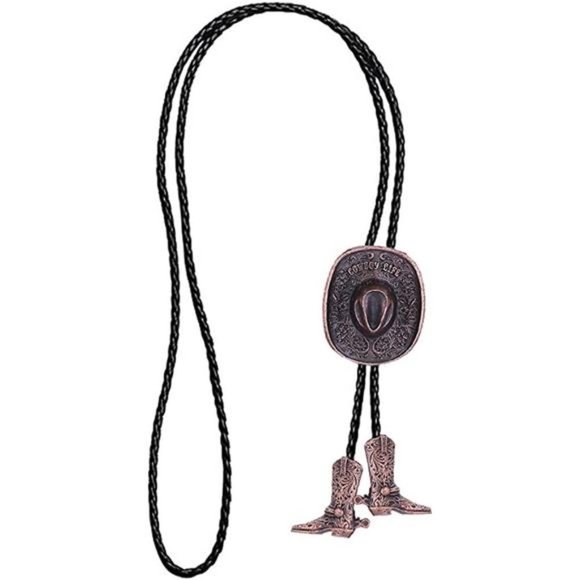 Cowboy Knight Boots Bola Tie Necktie for Men Bronze Cowboy Hat - Picture 4 of 6